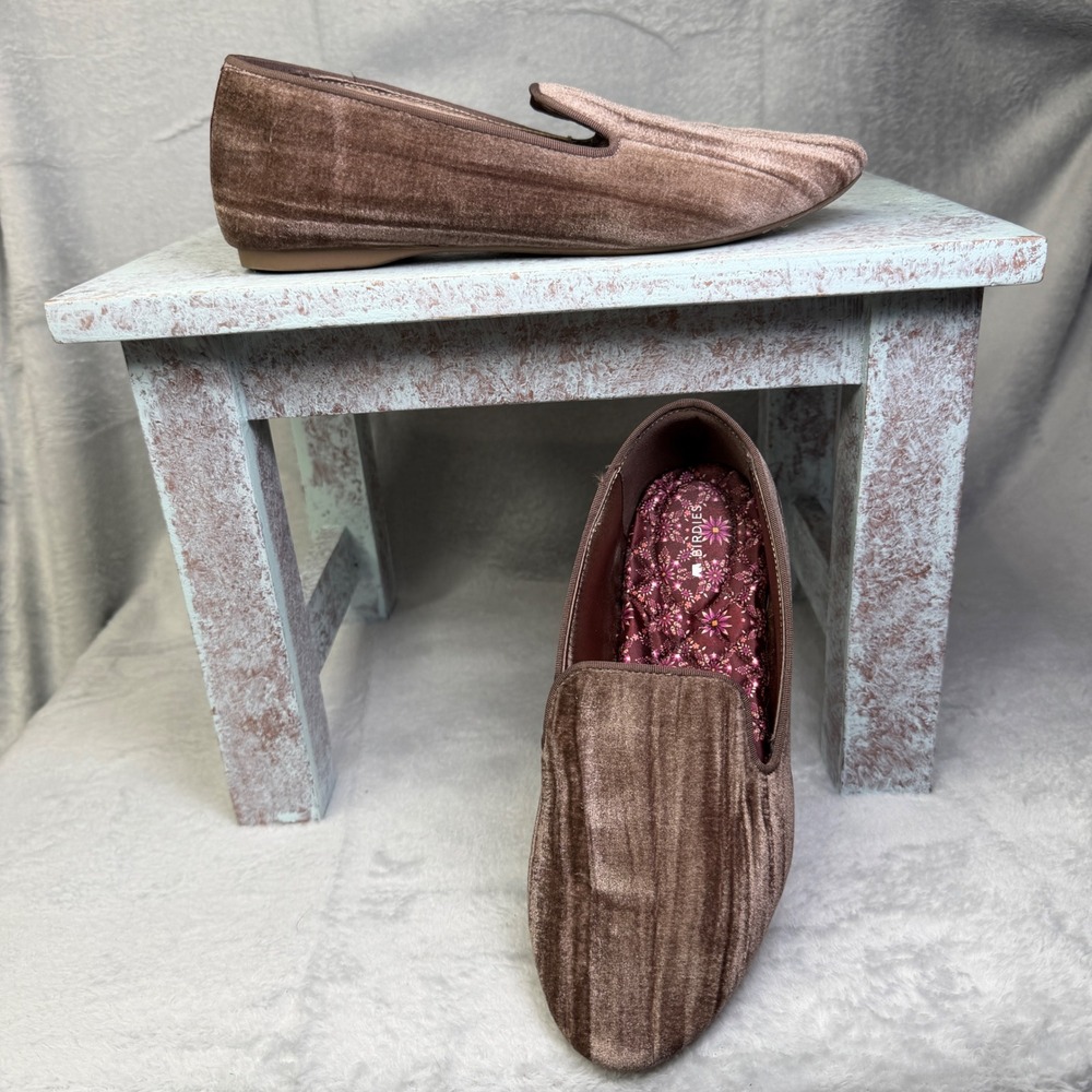 Birdies Donqun Velvet Loafers Womens 7 Brown Pleated Quilted Smoking Slippers